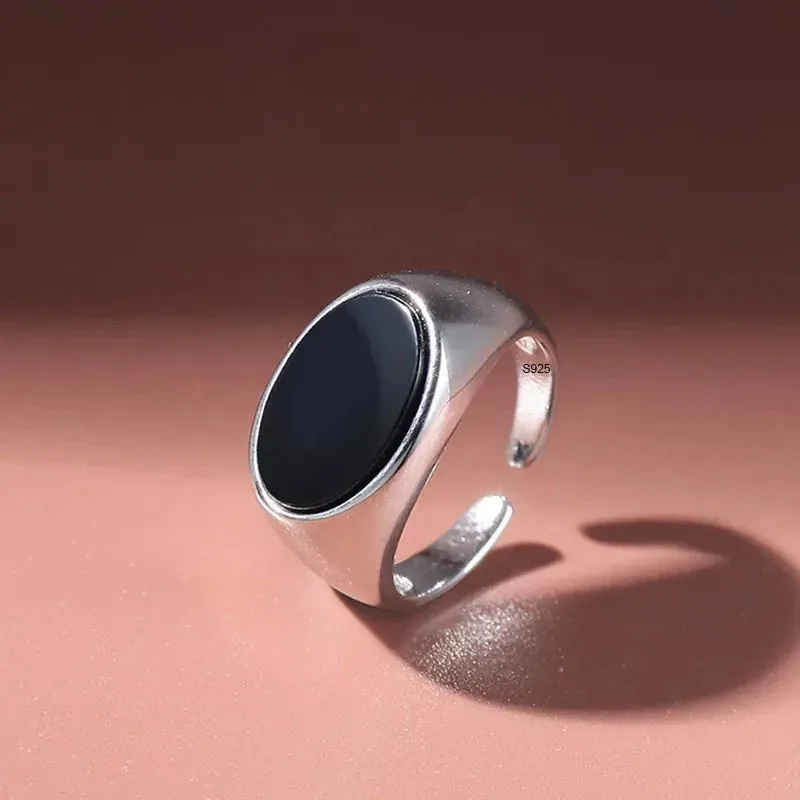 Chevalière Sceau d’Odin – Argent Sterling 925 et Pierre Noire