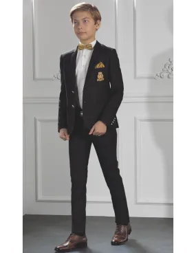 Costume Enfant Noir avec Écusson doré , Veste Blazer Garçon Boutons Or TAILLE 2/3 ans
