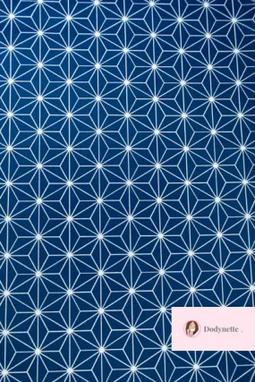 Coupon de tissu enduit coton - Graphique japonais bleu