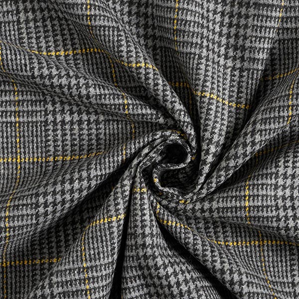 Drap de laine Prince de Galles – gris foncé/jaune