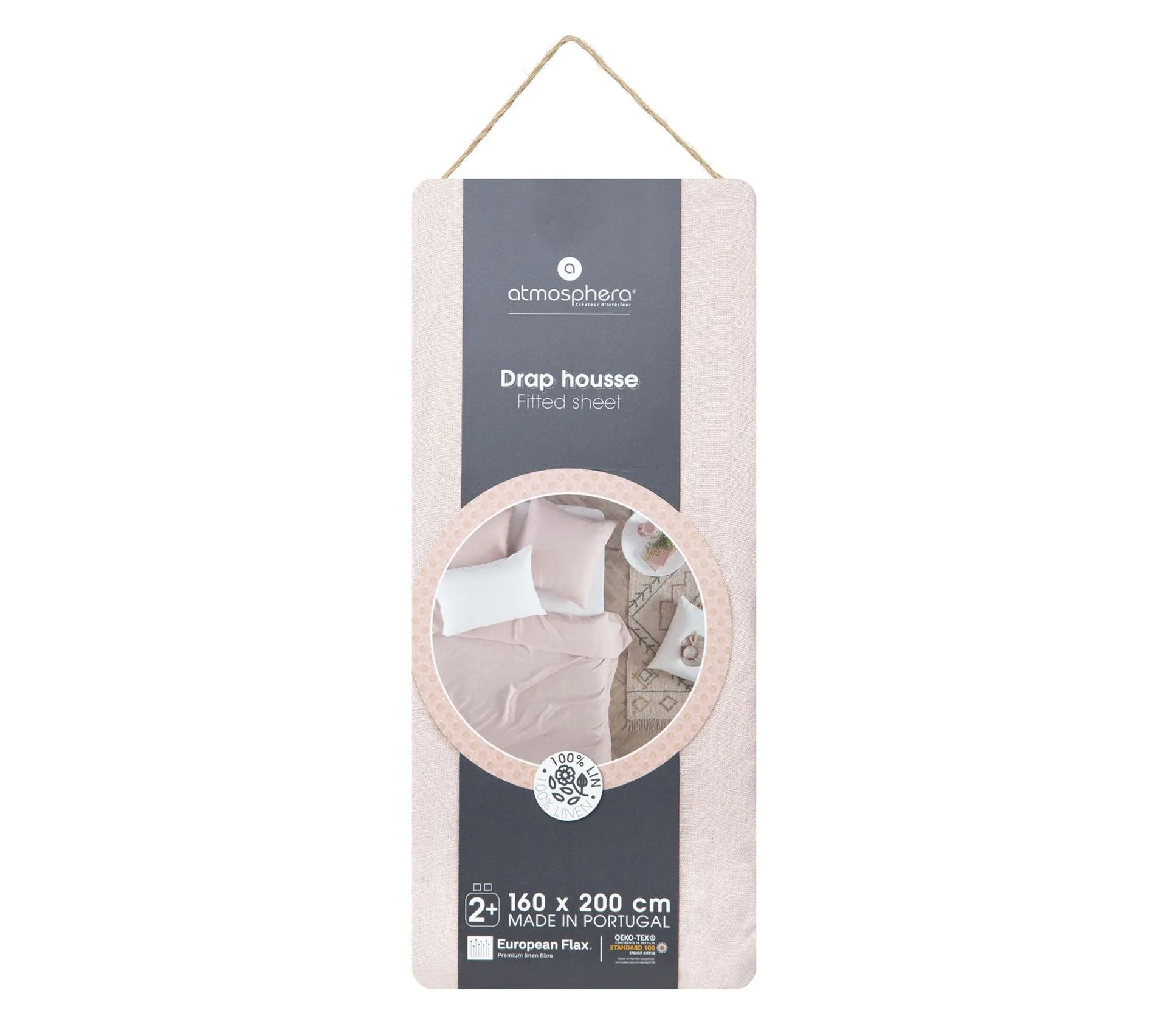 Drap Housse 2 Personnes En Lin Lavé Rose 160 X 200 Cm