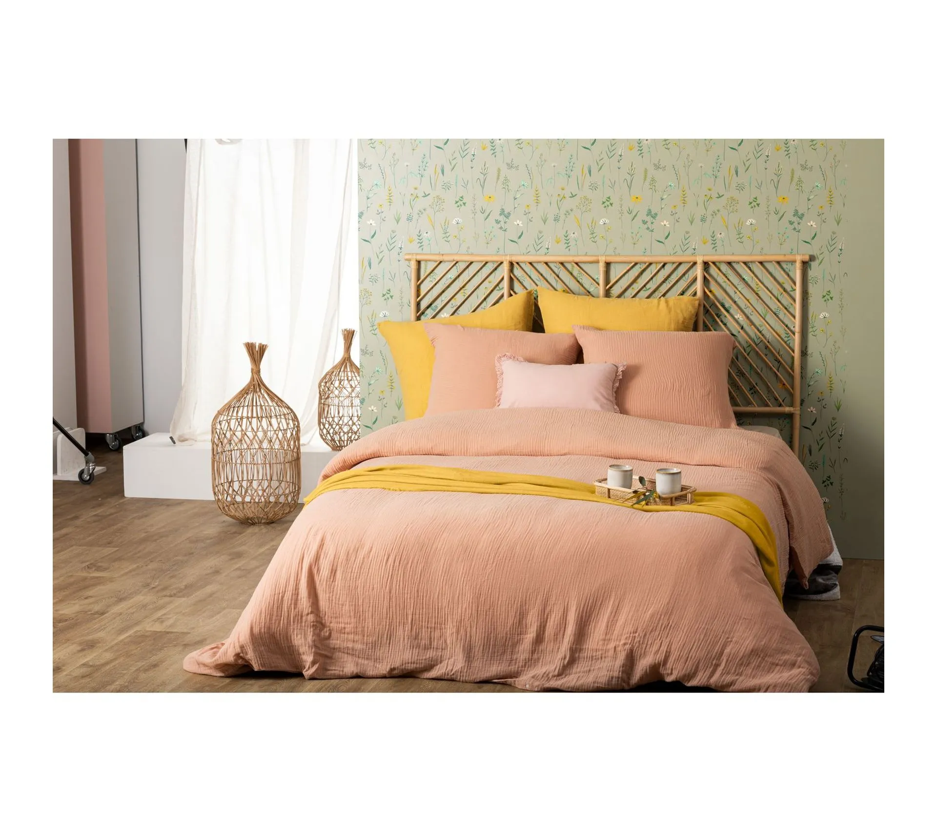 Drap Housse 2 Personnes En Lin Lavé Rose 160 X 200 Cm