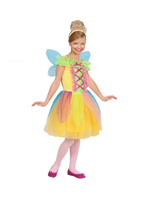 Déguisement Fée fille multicolore (robe, ailes et serre-tête)