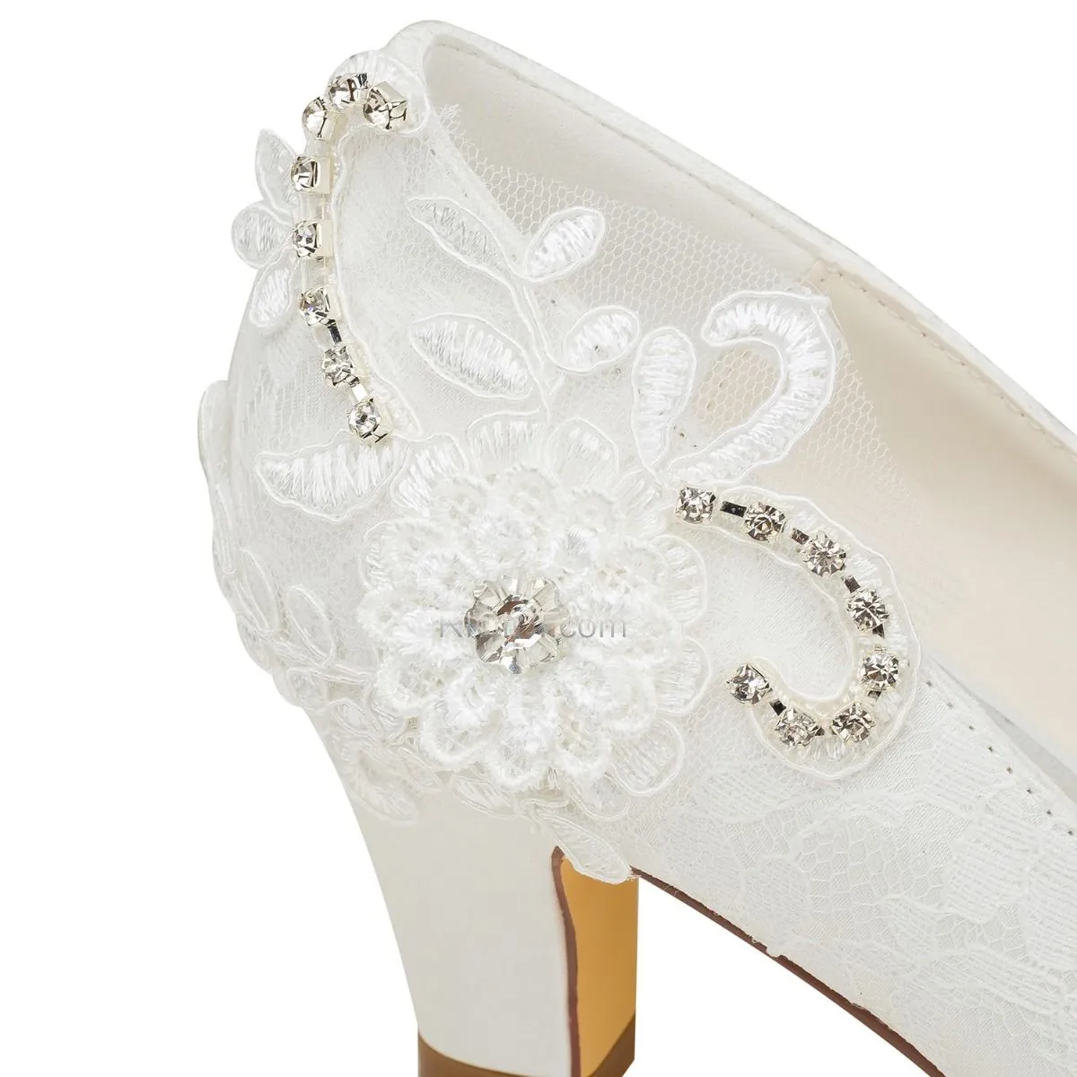 Escarpins Chaussure Mariée Talons Epais Ivoire Tulle Talon Mid