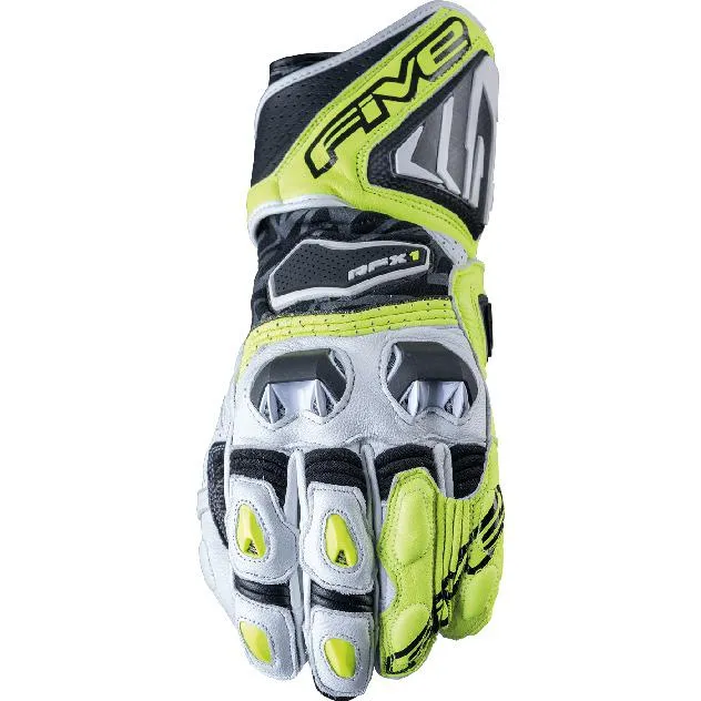 Gants RFX 1 FIVE blanc/jaune fluo - MAXXESS.FR, Gants moto racing