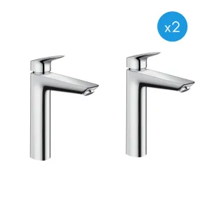 Hansgrohe Logis Lot de 2 Mitigeurs de lavabo XL avec ComfortZone 190, Chrome (71091000-DUO)