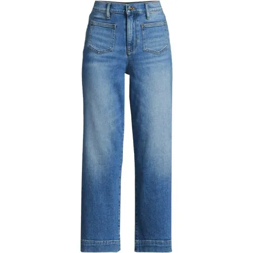 Jean Doux Large Stretch 7/8 à Poches Plaquées, Femme Stature Standard