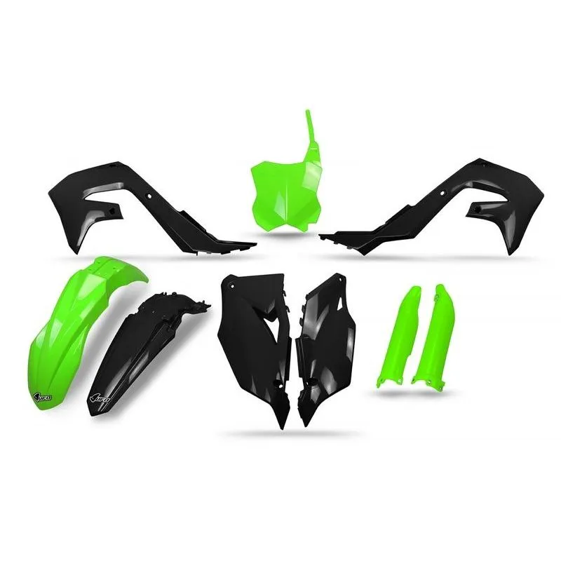 Kit plastiques UFO noir/vert fluo - Kawasaki - piecemotoquad