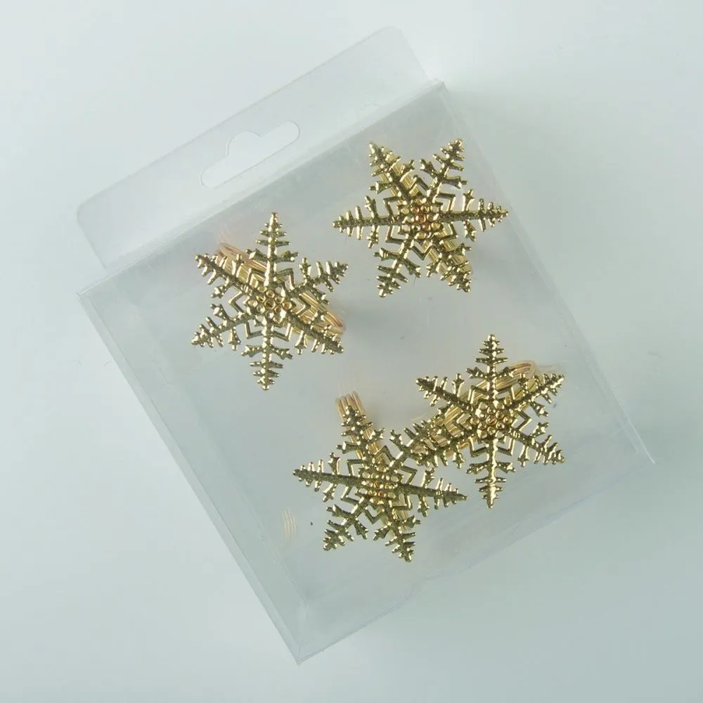 Lot de 4 ronds de serviettes flocons dorés