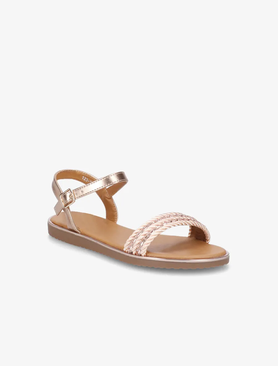 Nu-pieds à bride à strass - Rose gold
