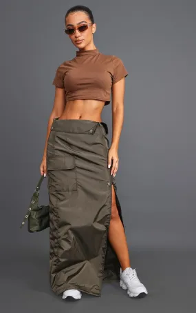 Petite Jupe longue style cargo kaki à taille pliée