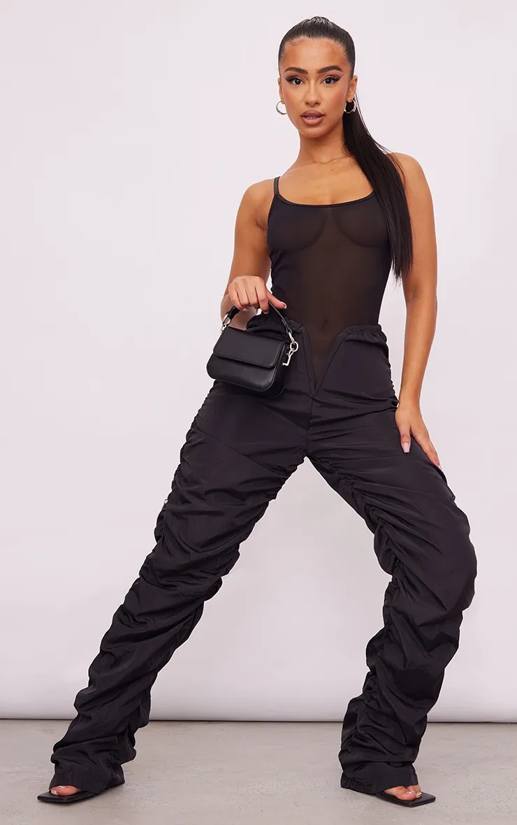 Petite Pantalon cargo froncé noir à taille en V