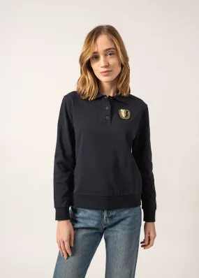 Polo en coton Soline - à manches longues, écusson blason brodé (AMIRAL)