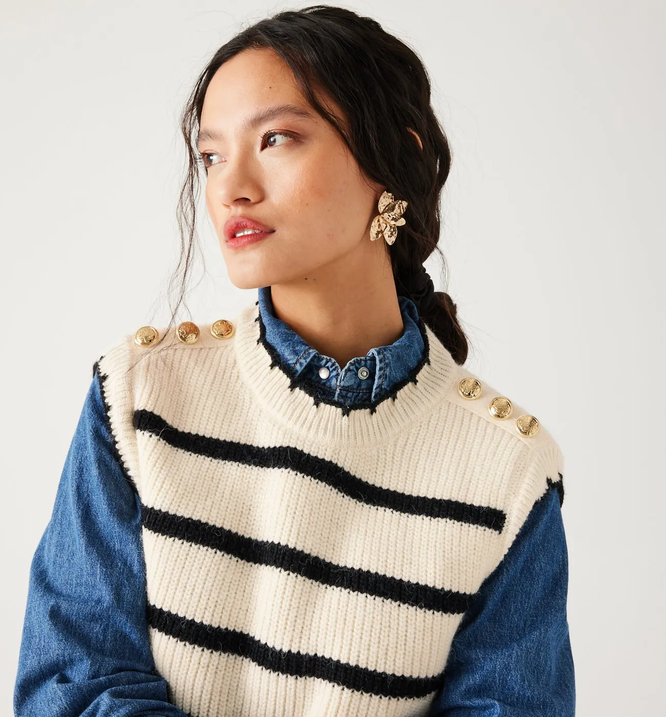 Pull marinière sans manches - Rayé écru