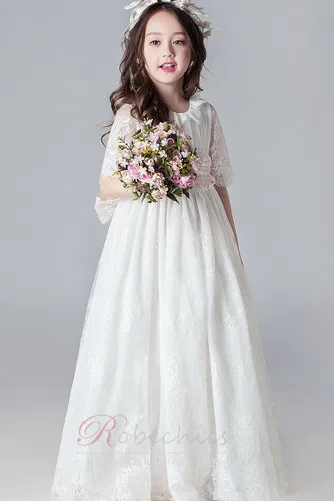 Robe Cortège Fille Col ras du Cou Formelle Ceinture en Étoffe