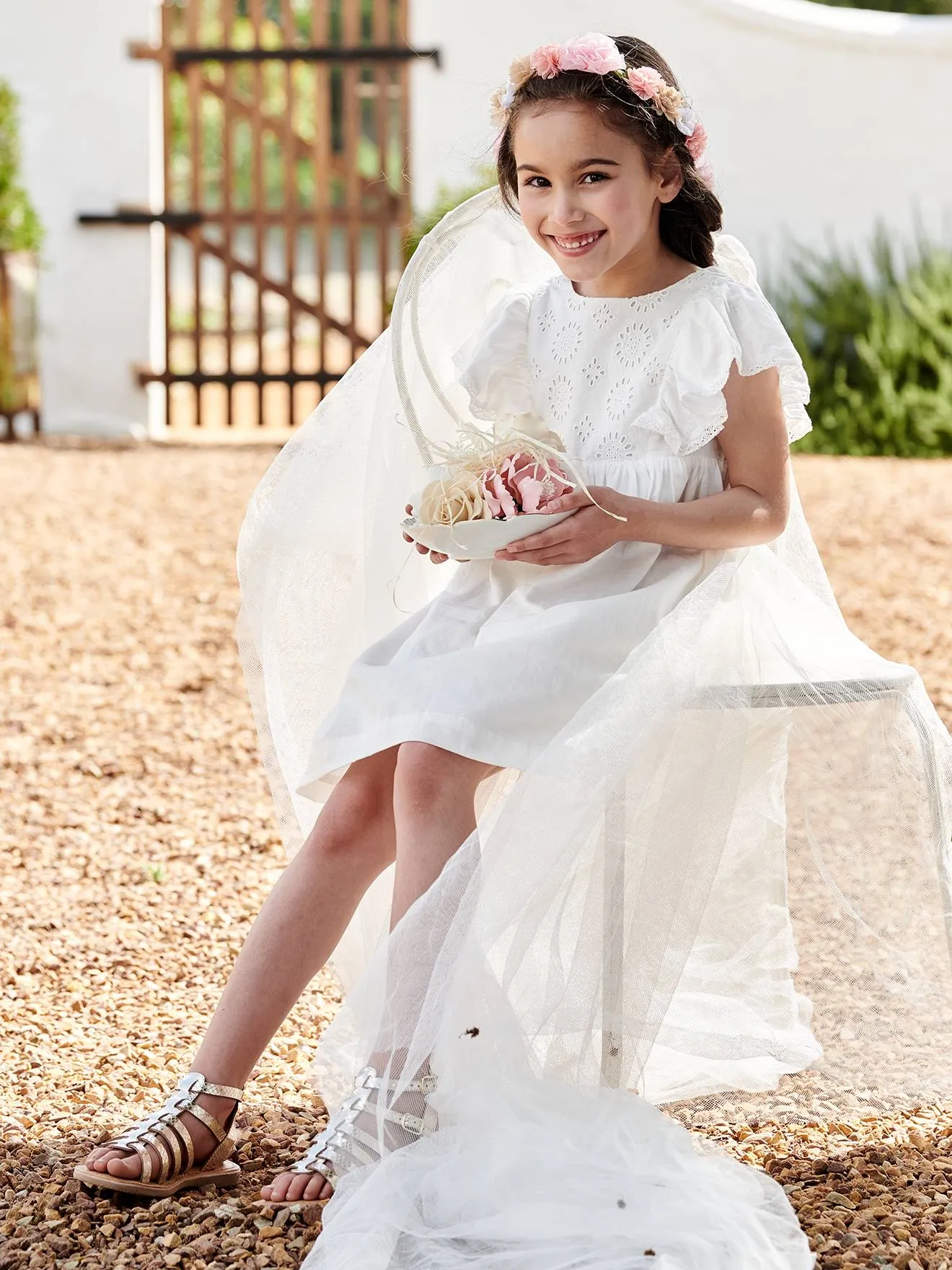 Robe de cérémonie détails broderie anglaise fille écru - Vertbaudet
