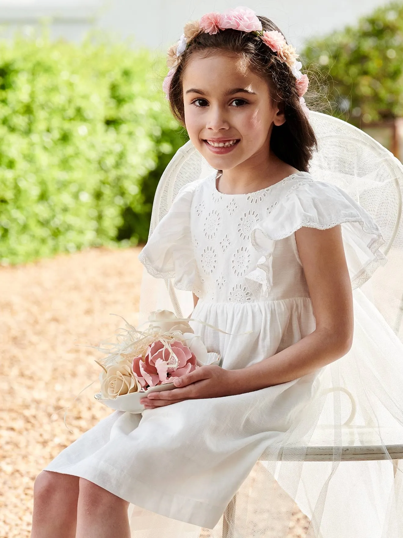 Robe de cérémonie détails broderie anglaise fille écru - Vertbaudet
