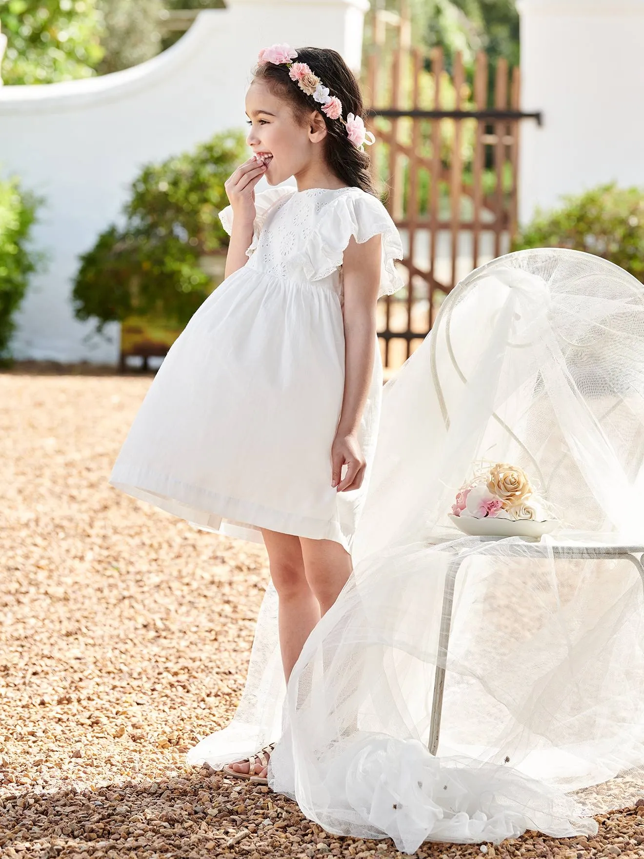 Robe de cérémonie détails broderie anglaise fille écru - Vertbaudet