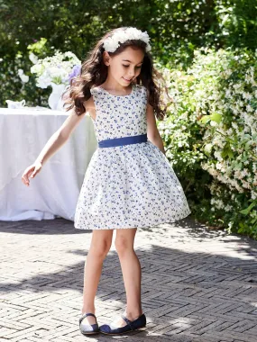 Robe de cérémonie à fleurs et plumetis fille ceinture nouée au dos écru - Vertbaudet