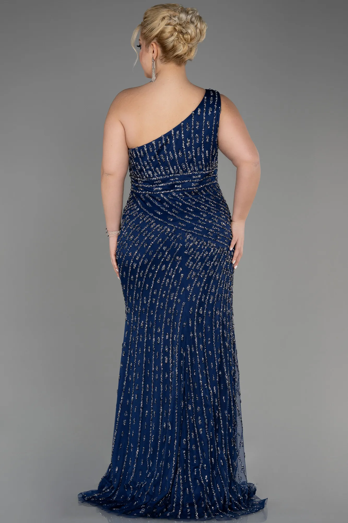 Robe De Fiançailles Grande Taille Longue Bleu Marine ABU3717