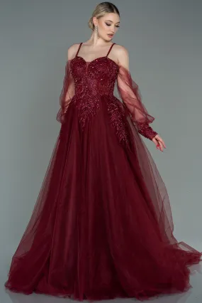 Robe De Fiançailles Grande Taille Longue Rouge Bordeaux ABU3822
