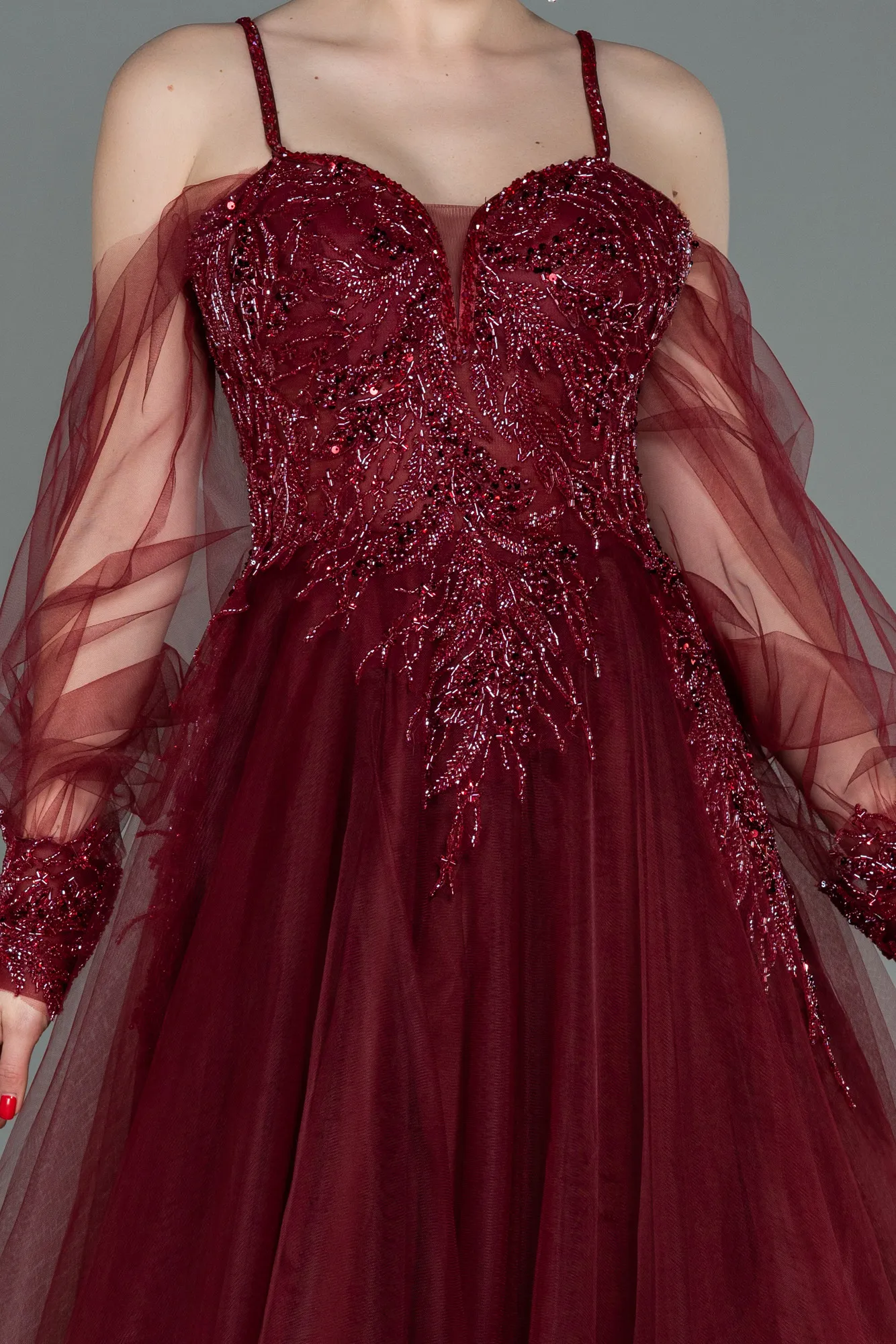 Robe De Fiançailles Grande Taille Longue Rouge Bordeaux ABU3822