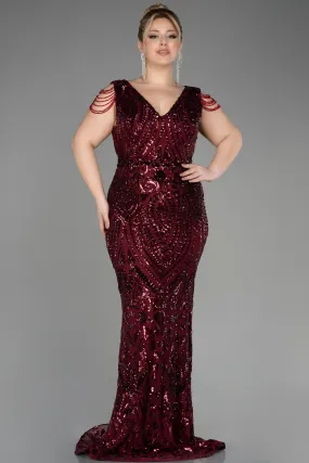 Robe De Fiançailles Grande Taille Longue Squameuse Rouge Bordeaux ABU3845