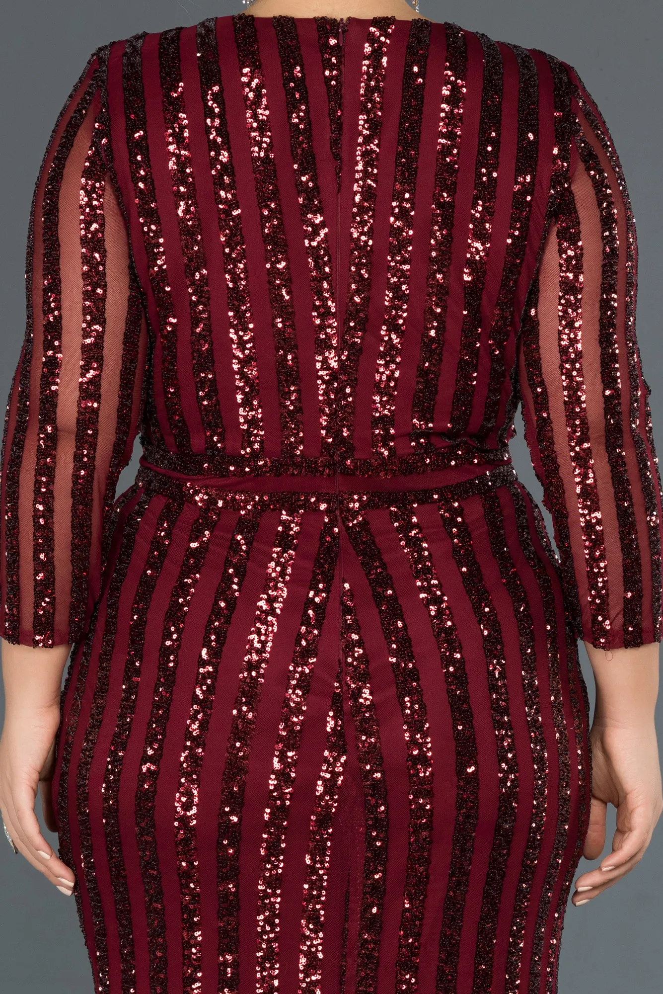 Robe de Soirée en Velours Longue Rouge Bordeaux ABU1043