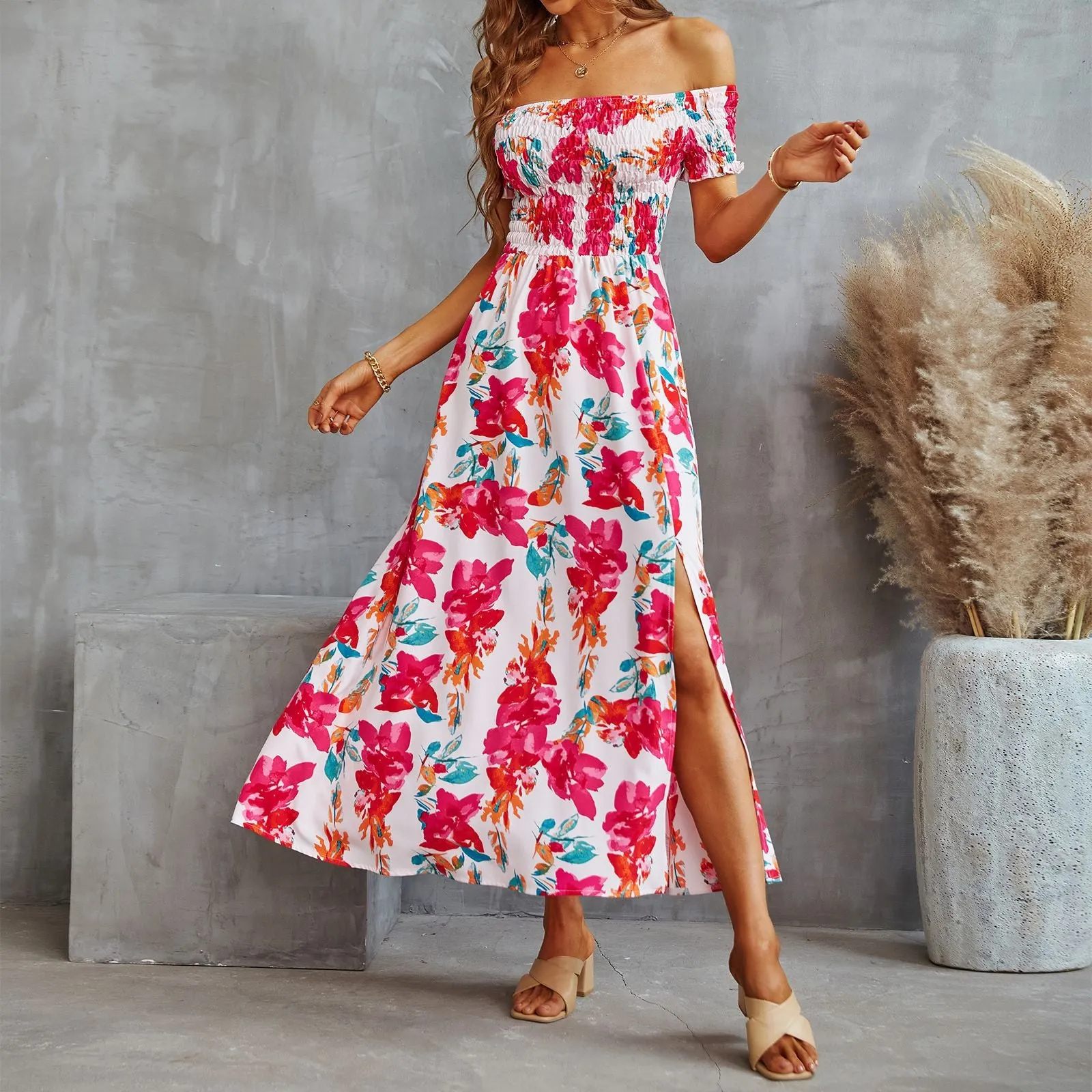 Robe Epaules Dénudées Fleurie