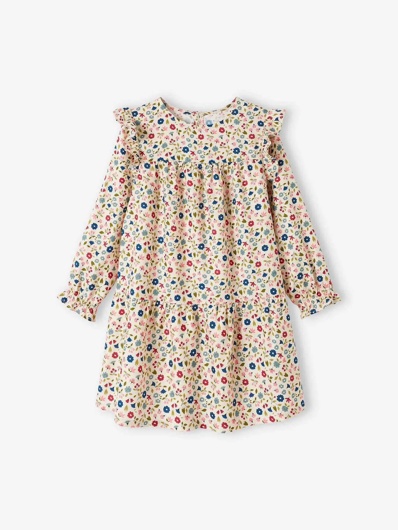 Robe imprimée fleurs manches volantées fille écru - Vertbaudet