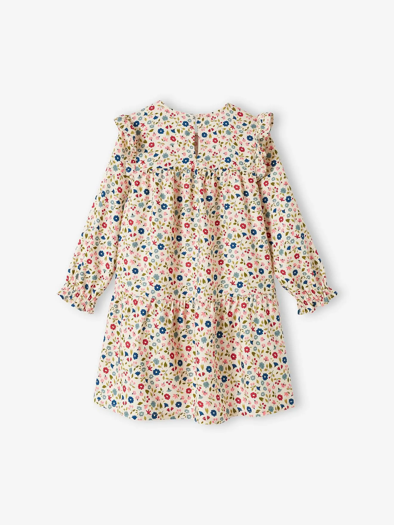 Robe imprimée fleurs manches volantées fille écru - Vertbaudet