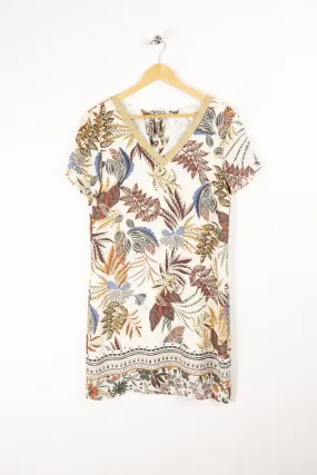Robe manches courtes imprimé feuilles - M/38