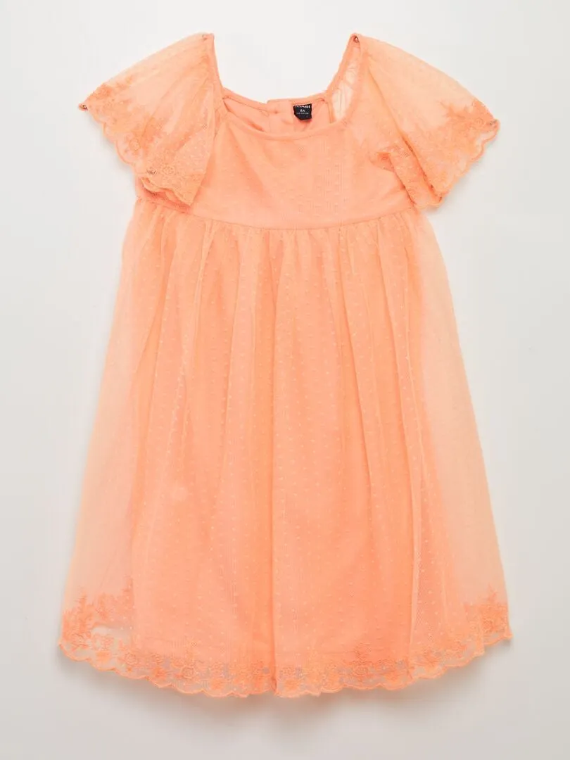 Robe trapèze en tulle plumetis - Orange