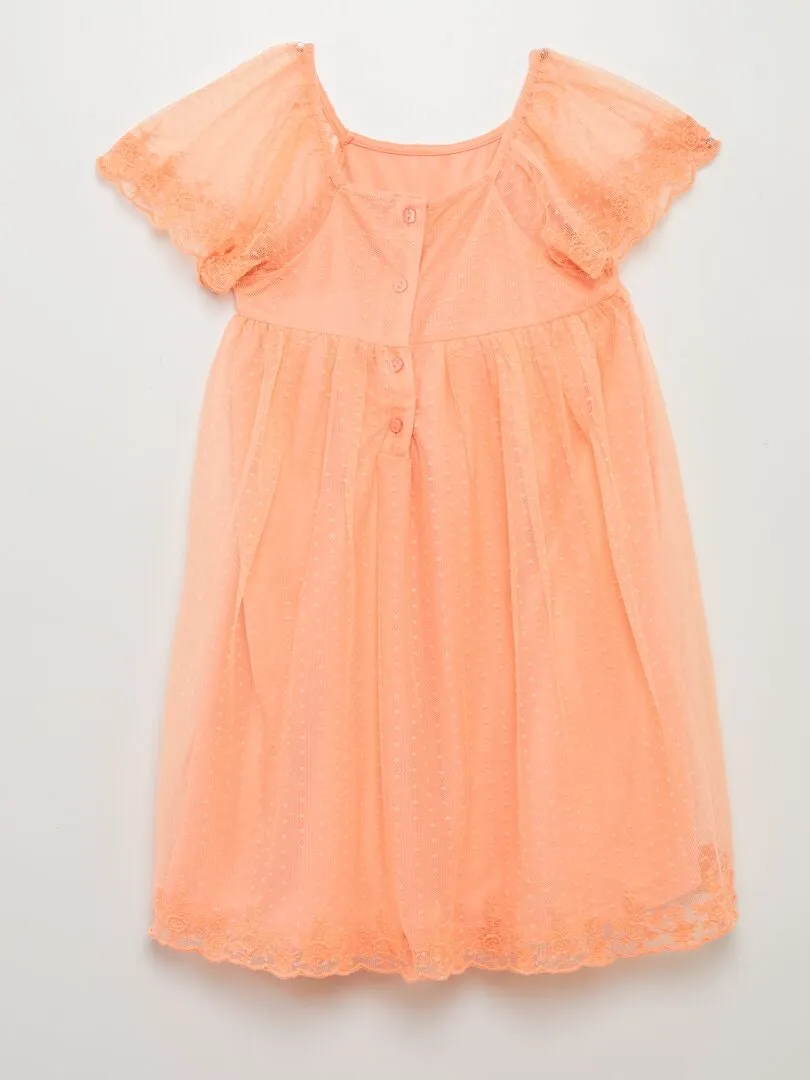 Robe trapèze en tulle plumetis - Orange