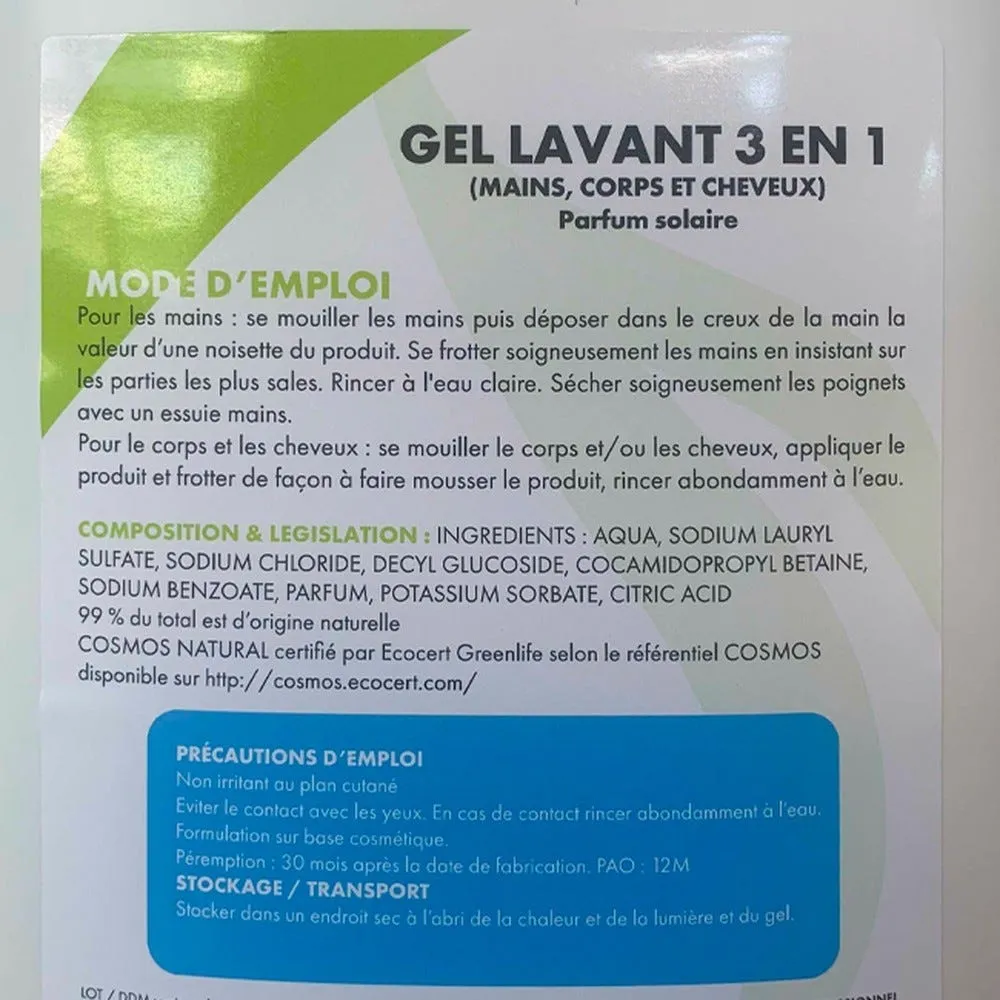 Savon mains corps et cheveux ecocert cosmos 5 l