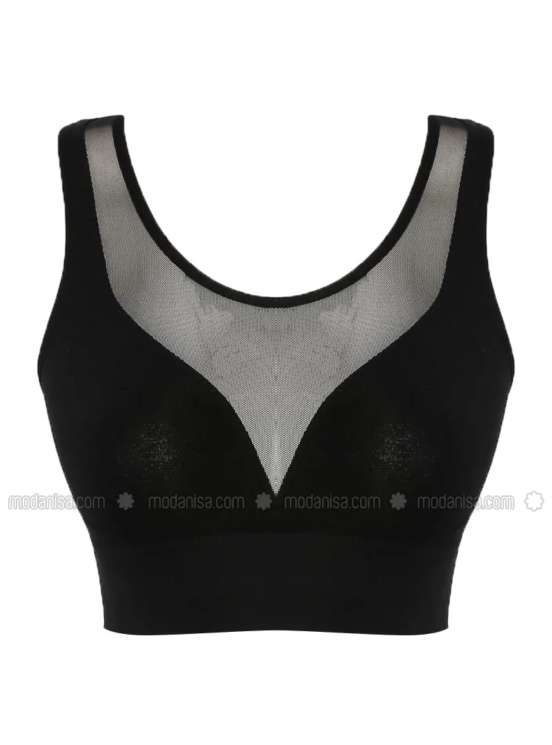 Seamless Front Tulle Sports Bustier Black