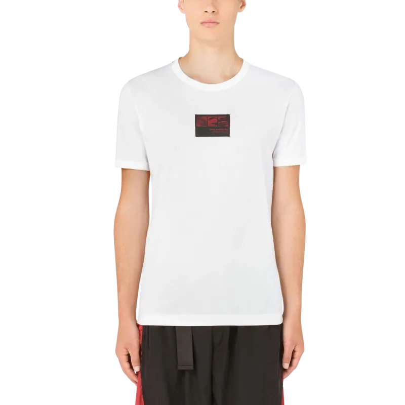 T-shirt en jersey de coton blanc à écusson patch DG noir rouge