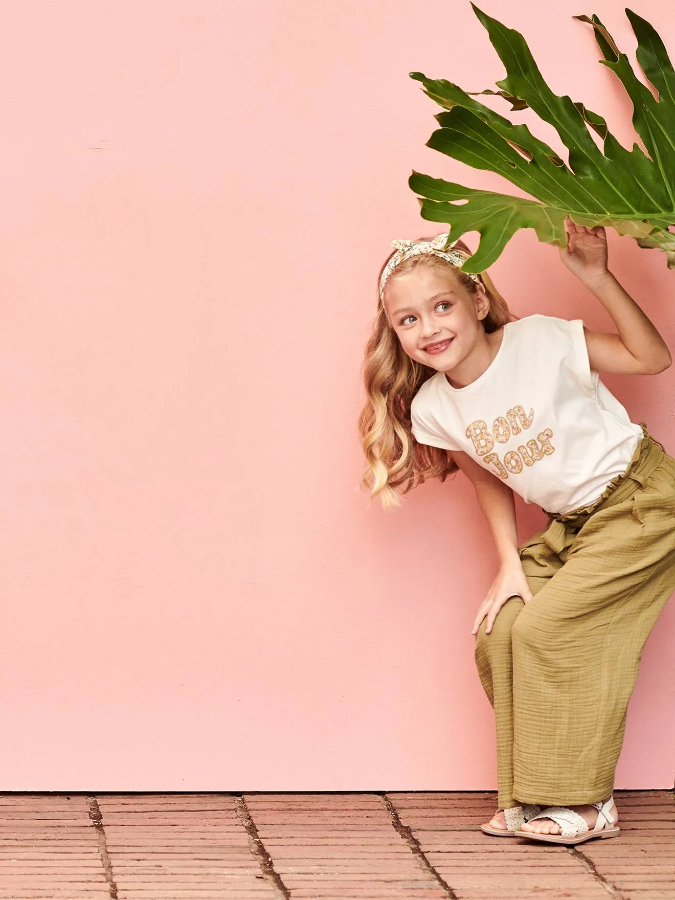 T-shirt à message motifs fleurs fille écru - Vertbaudet