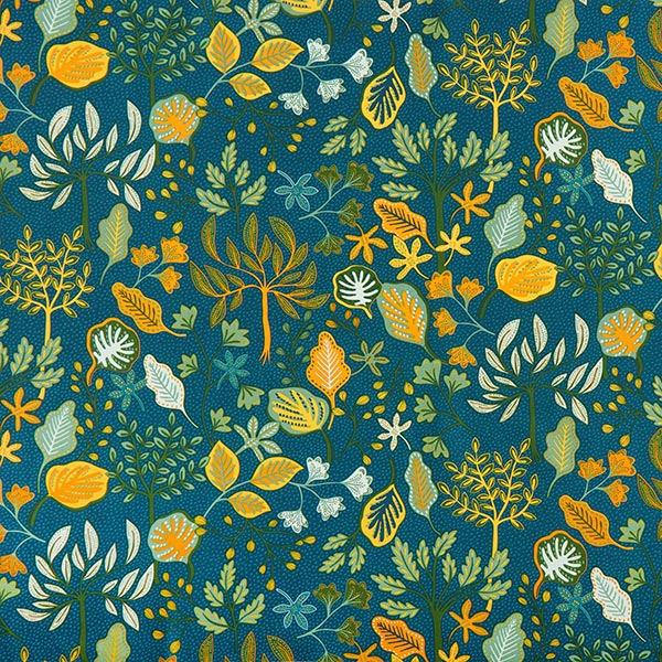 Tissu de décoration Semi-panama art de la feuille – bleu océan