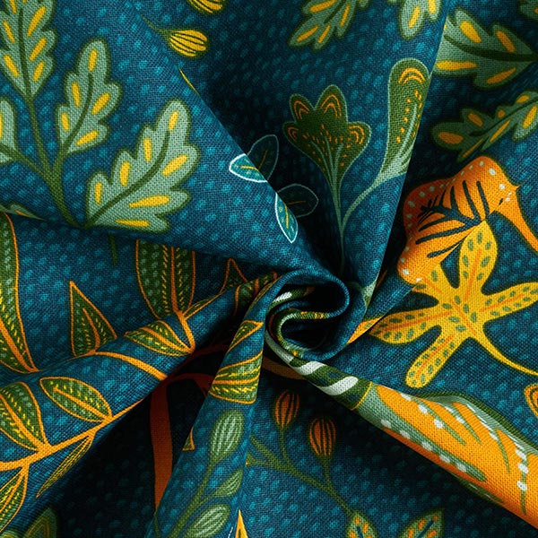 Tissu de décoration Semi-panama art de la feuille – bleu océan