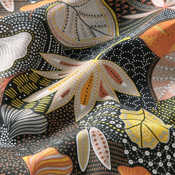 Tissu en coton Cretonne Feuilles – noir/orange