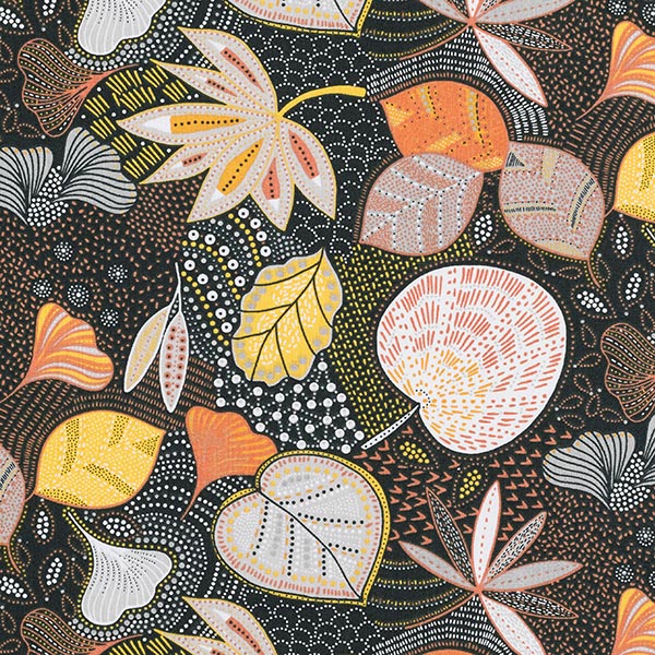 Tissu en coton Cretonne Feuilles – noir/orange